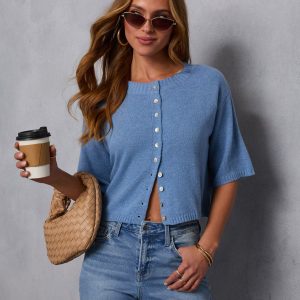 Chic Escape Button Detail Short Sleeve Cardigan