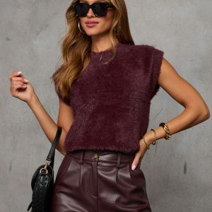Becka Fuzzy Knit Sleeveless Sweater Top