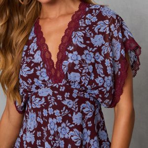 Pelima Printed Lace Trim Top