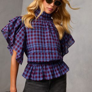Nomad Cowgirl Plaid Mock Neck Top