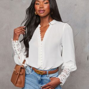 Girl Crush Lace Cuff Button Down Blouse