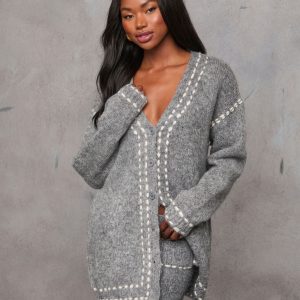 Posy Contrast Stitching Long Sleeve Cardigan
