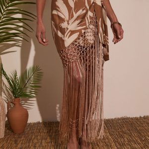Sunny Views Wrap Fringe Mini Skirt