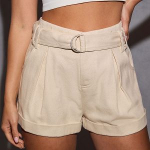 Carlyn Belted Pleated Twill Shorts