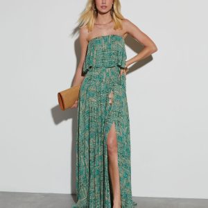 Caribbean Islands Strapless Maxi Dress