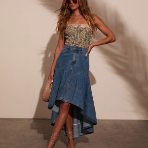 Grizelle High Low Denim Maxi Skirt