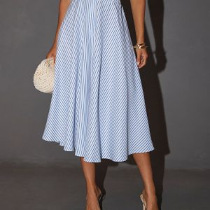 Lorie High Waisted Striped Midi Skirt