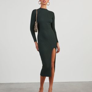 Thankful Soul Ribbed Mock Neck Midi Dress
