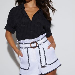 Miko Linen Contrast Belted Shorts