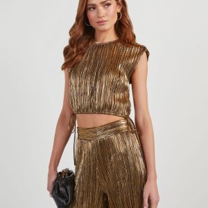 Sinclair Metallic Plisse Crop Blouse