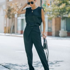 Uncommon Times Pocketed Asymmetrical Button Pants