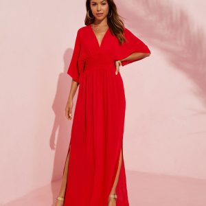 Kimona Smocked Kimono Maxi Dress