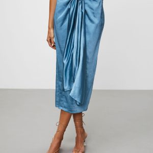 Elenora Satin Front Wrap Midi Skirt