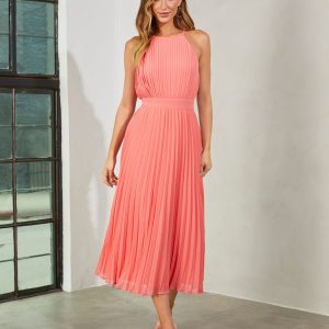 Liamara Pleated Halter Midi Dress