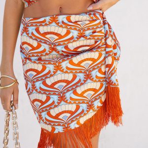 Nile Satin Printed Fringe Hem Mini Skirt