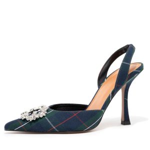 Noella Plaid Embellished Slingback Heel