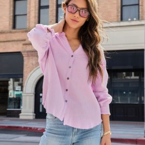 Pismo Ventures Textured Button Down Top