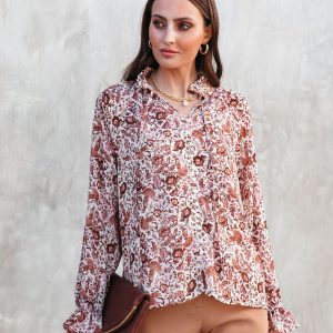 Sahara Printed Ruffle Long Sleeve Top