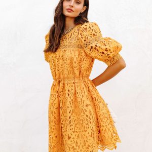Sunflower Fields Crochet Lace Mini Dress