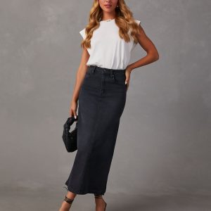 Chic Side Slit Denim Midi Skirt