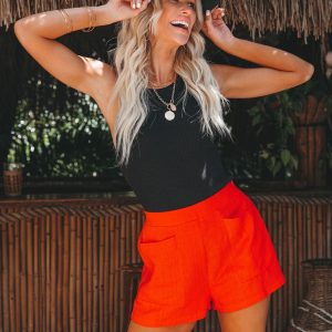 Gretchen Linen Blend Pocketed High Rise Shorts