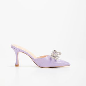 Ophelia Croc Embossed Crystal Embellished Bow Mule Heels