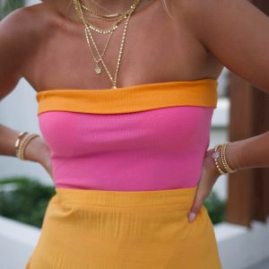 Brynn Color Block Strapless Crop Top