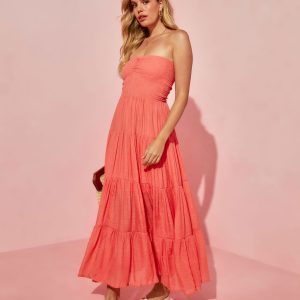Rosalina Strapless Smocked Tiered Maxi Dress