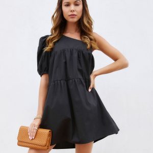 Washington Cotton One Shoulder Pocketed Mini Dress
